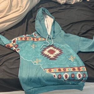 Teal Patterned Women's Hoodie